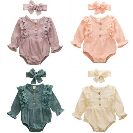 

Pudcoco Baby Girl Rompers Soft Lace Long Sleeve Jumpsuits