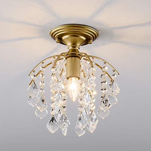 SOZOMO Crystal Chandeliers with 3- Lights Flush Mount Ceiling Light for Bedroom Hallway 40.75in-180W Modern Gold Crystal Pendant Lighting Office. Living Room Dining Room Wedding