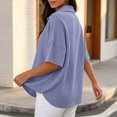 thumbnail image 7 of Yyuenw Women Lapel Collar Half Button Waffle Knit Drop Shoulder Short Sleeve Polo Solid Color Top for Casual Daily, 7 of 7
