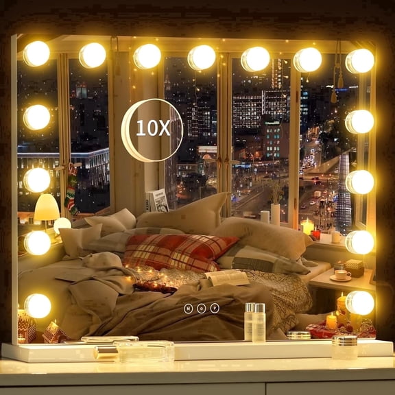 Hoodink 23x18 Inch Hollywood Vanity Mirror with Lights,15 Dimmable LED Bulbs,3 Color Modes,Aluminum Frame Makeup Mirror with USB Charging Port
