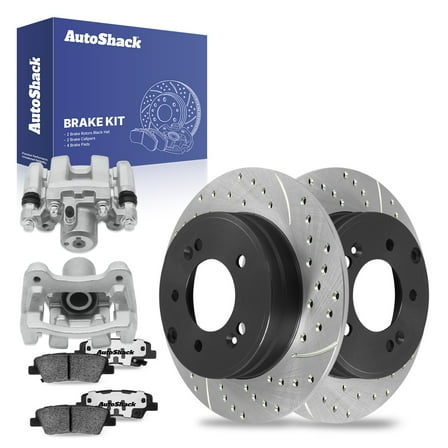 AutoShack Rear Drilled & Slotted Brake Rotors Ceramic Brake Pads Calipers | Replacement for 2011-2015 Hyundai Sonata 2011-2015 Kia Optima 2.0L 2.4L FWD | E-Coated | 8-PC Brake Kit | ShadowGuard