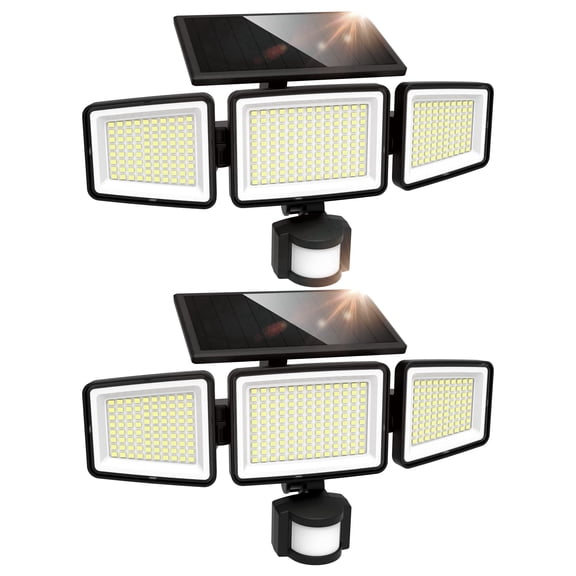 UME Solar Light Outdoor, 302 LED 3000LM IP65 Waterproof Motion Sensor Outdoor Lights, 3 Panel Flood Light 270 Wide Angle with 3 Modes for Garden, Patio, Yard, 2 Pack