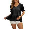 thumbnail image 2 of INSPIRE CHIC Women's Mother's Days Maternity Blouses Boho Ruffled V Neck Button Short Sleeve Tiered Shirts Flowy Loose Casual Tops S Black, 2 of 6