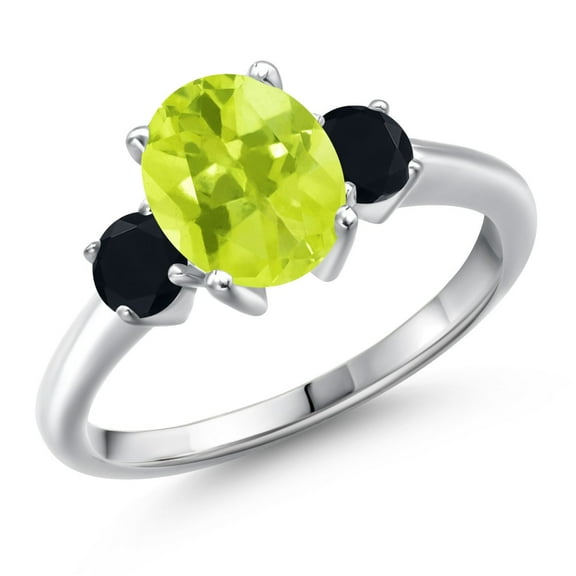 Gem Stone King 925 Sterling Silver Yellow Lemon Quartz and Black Onyx Engagement Ring for Women | 2.09 Cttw | Oval 9X7MM | Gemstone Birthstone | Size 7