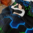 thumbnail image 4 of Castle Fairy Children Teens Adults Abstract Gradient Honeycomb Bedding Comforter Set 7pcs,Geometric Ombre Hexagon Queen Bedding Sets Super Cozy,Neon Lights Queen Sheet Sets,Luxury Bedroom Decor, 4 of 8