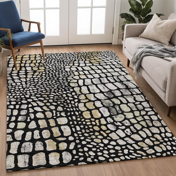 Addison Rugs Chantille Indoor/Outdoor Transitional Animal Skin Black Machine Washable Rectangle Rug, 10' x 14'