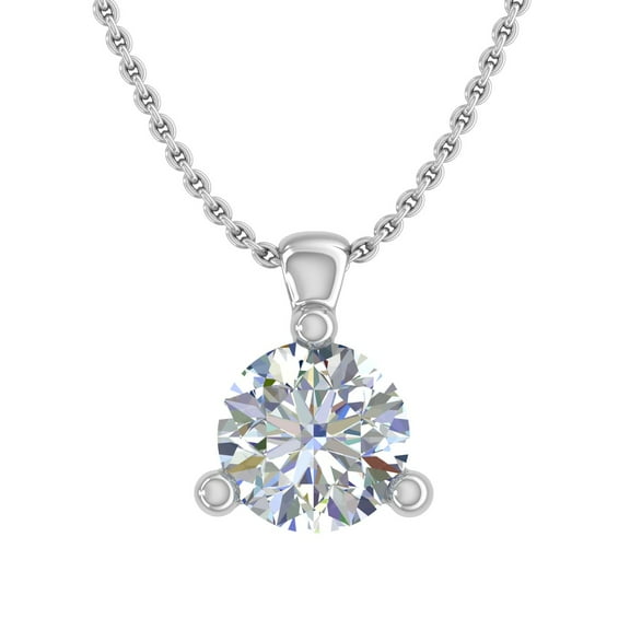 1/2 Carat 3-Prong Set Diamond Solitaire Pendant Necklace in 14K White Gold (Silver Chain Included) - IGI Certified