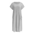 thumbnail image 7 of Avolia Plus Size Women Short Sleeve Dress with Pockets Pleats Round Neck Lightweight Casual Wear White XXXXL, 7 of 7