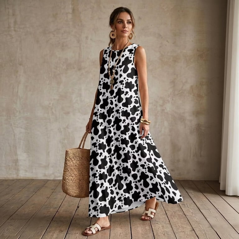 black and white cow print dress Cow Print Maxi Dress