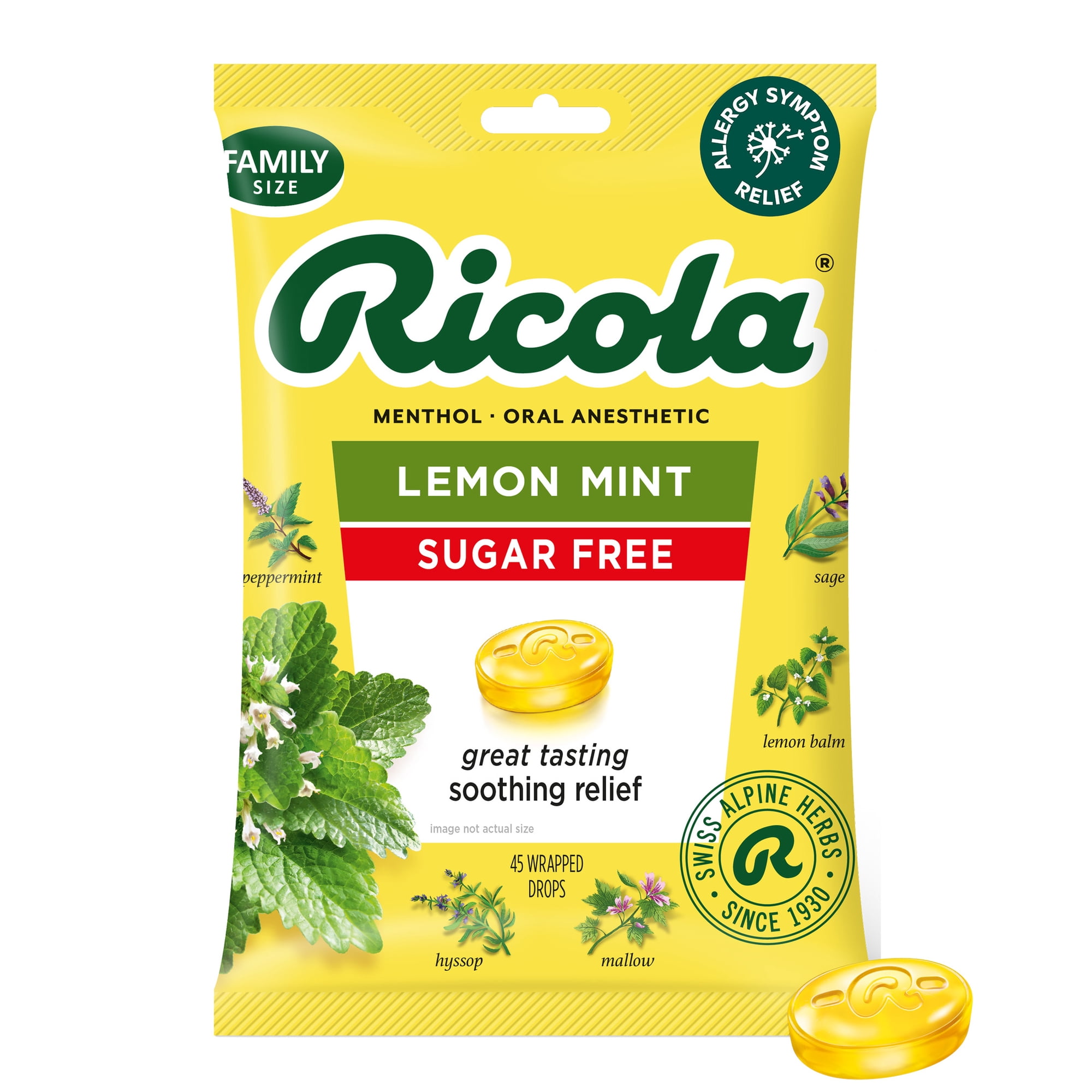 Ricola Sugar Free Lemon Mint Herbal Throat Drops, Value Pack, 45 Count