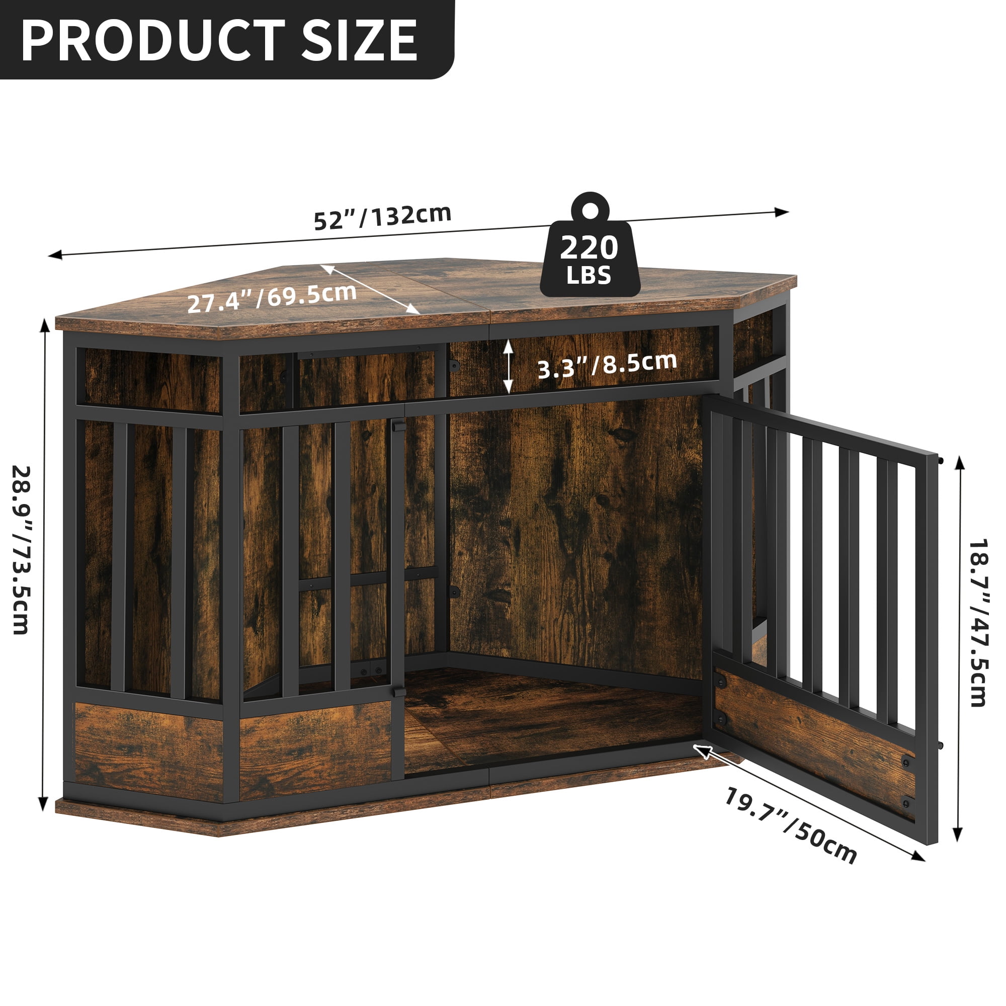 Uforic Farmhouse Corner TV Stand for TVs up to 55 inch With Wood Corner Dog Crate Furniture,Dog Kennel, TV Media Console, Walnut