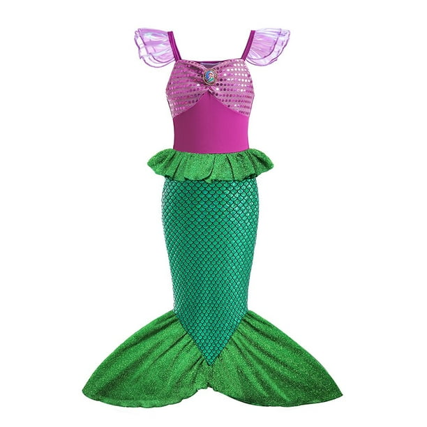 2023 filles petite sirène robe Disney princesse Ariel Costume dentelle à  volants robe enfants Halloween fête d'anniversaire Cosplay tenue 