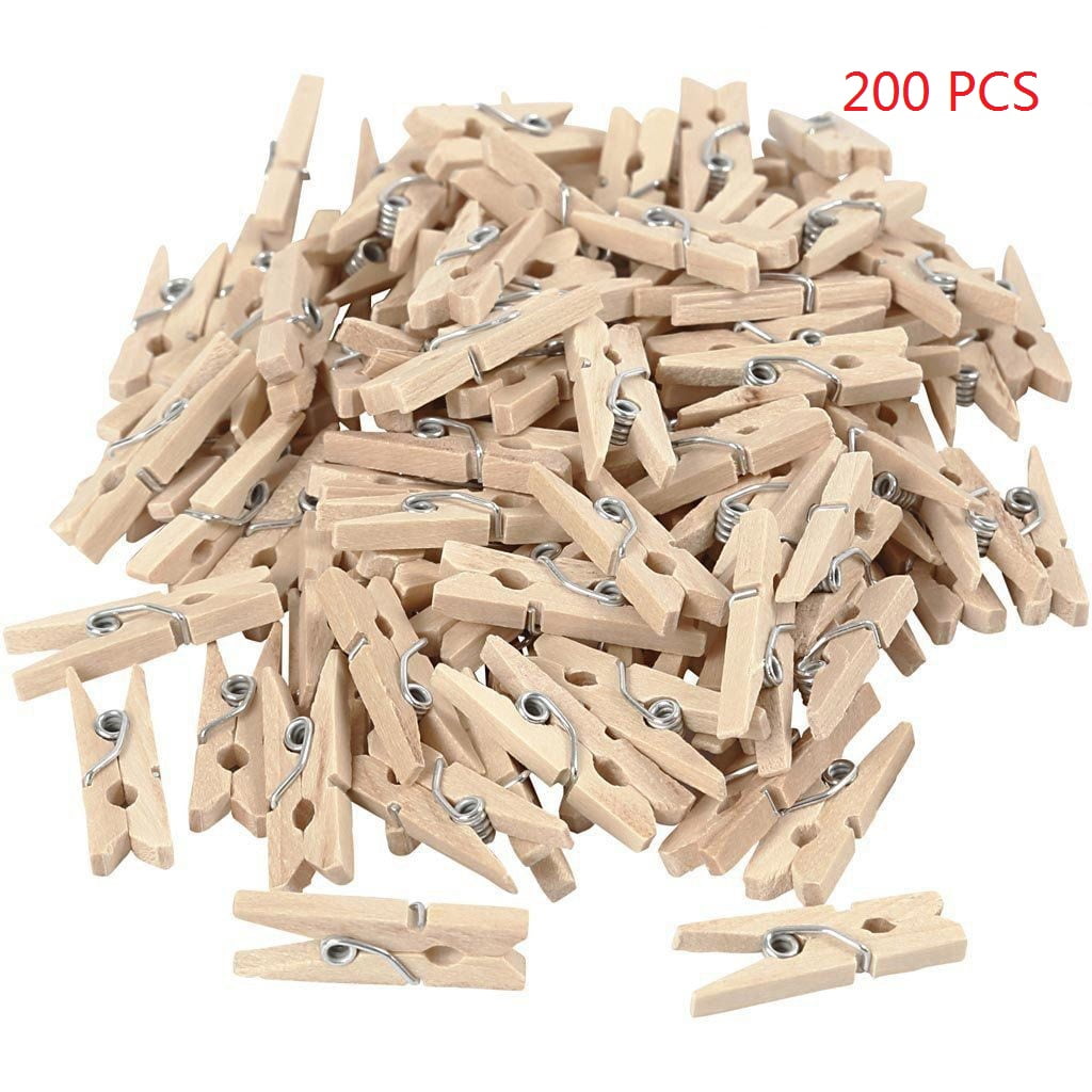 200 Mini Natural Wooden Pegs Art Crafts Cards Hanging Photo Clips Decor 25mm 