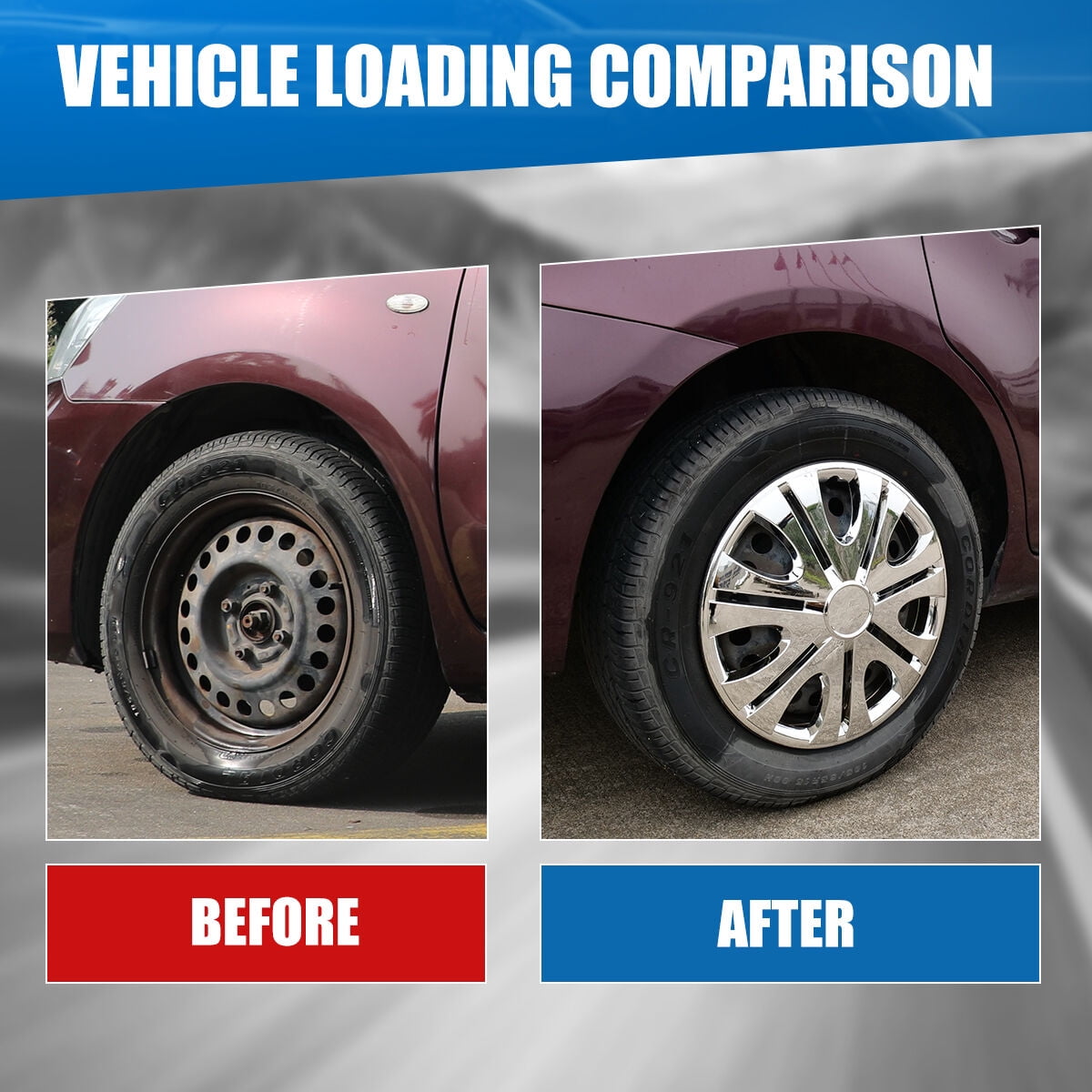 15" Universal Wheel Rims Cover,Chrome Hubcaps,Snap on Car Truck SUV,Set of 4,ABS+PC Material