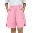 thumbnail image 2 of HBYJLZYG Women's Elastic Waist Shorts with Side Button Details and Large Patch Pockets, Casual Cotton Linen Blend Summer Shorts for Vacation and Daily Wear, 2 of 6