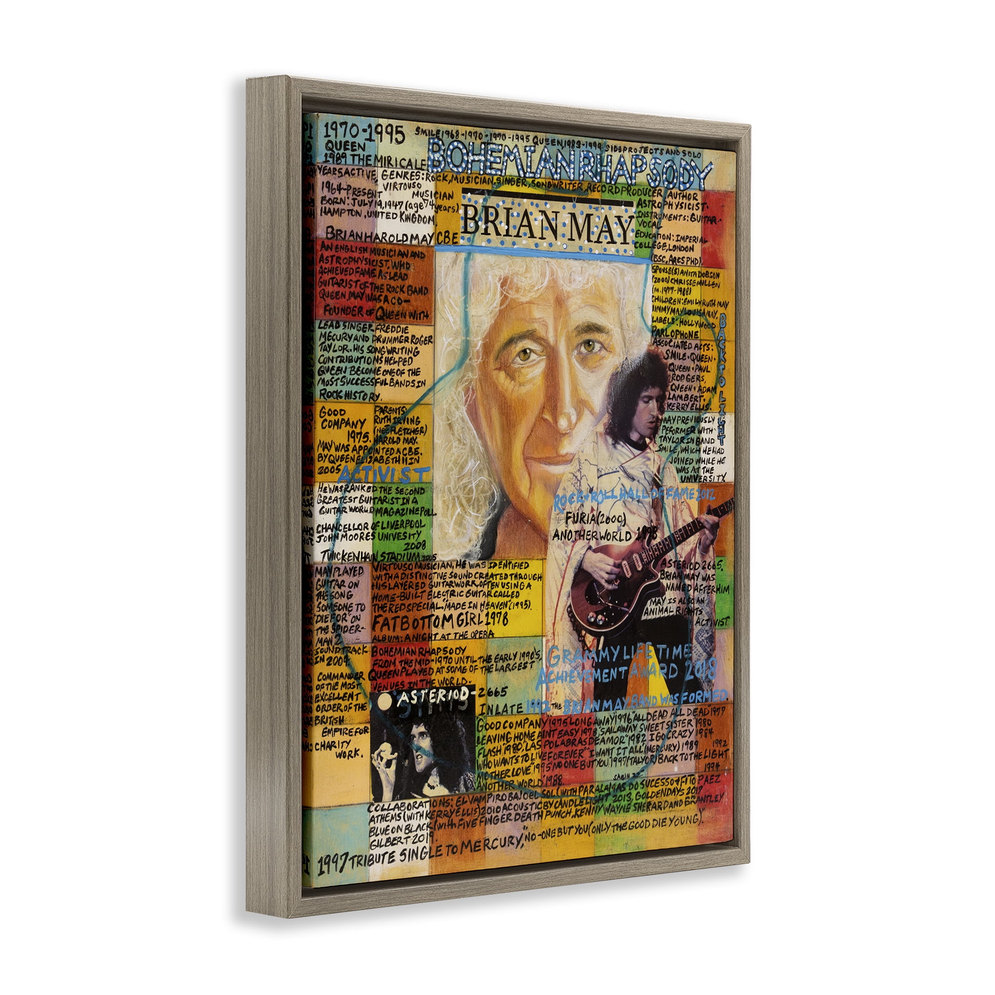 Stupell Industries Brian May Collage People Drawing Brown Floater Framed Canvas Art Print Wall Art, 17 x 21