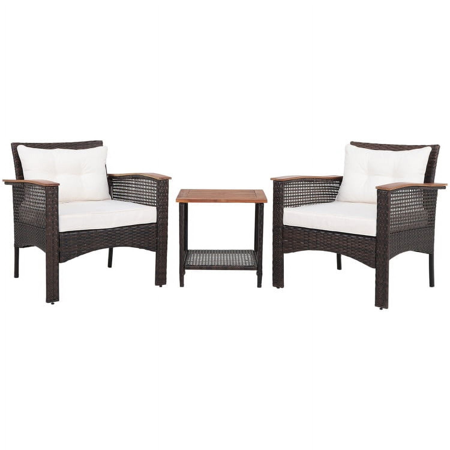 Aimee Lii 3 Pieces Patio Rattan Furniture Set with Acacia Wood Tabletop, Outdoor Patio Furniture Aimee Lii 3 Pieces Patio Rattan Furniture Set with Acacia Wood Tabletop, Outdoor Patio Furniture