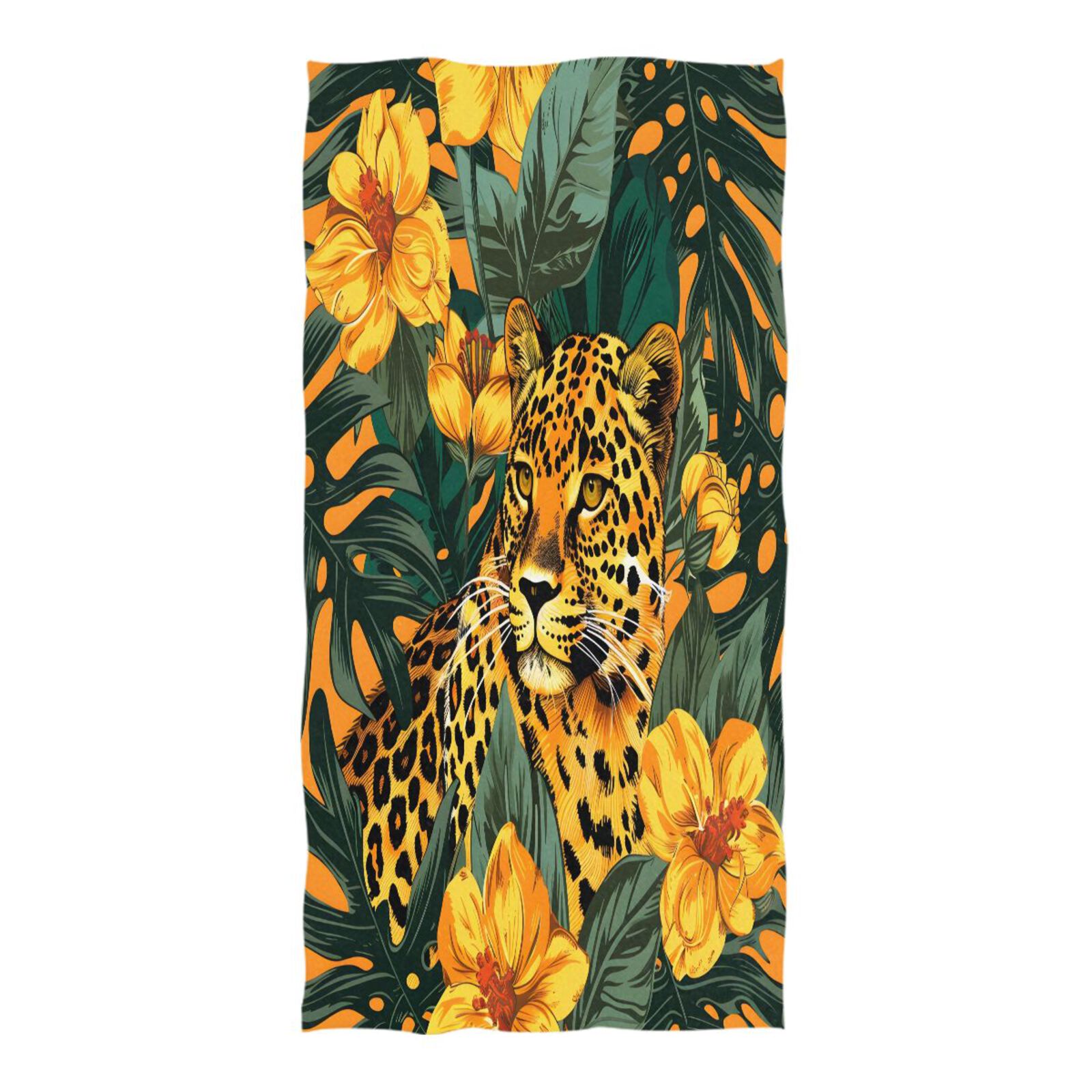Leopard and Flowers Leaves Beach Towel Oversized Sandproof Absorbent Quick Dry Towels Adult for Travel Vacation Essentials