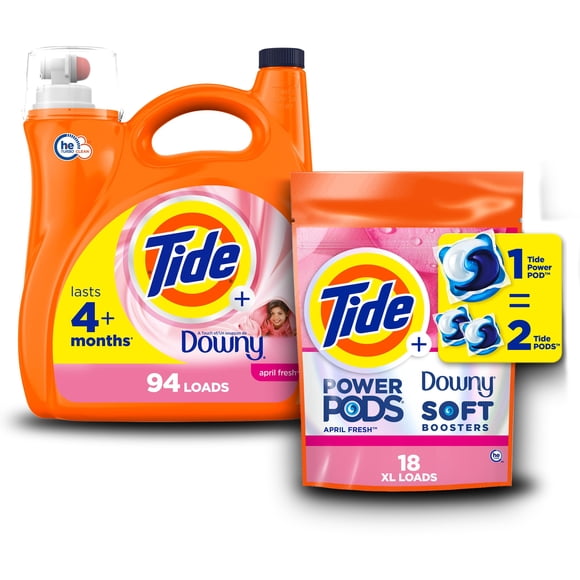 Paquete de detergente líquido Tide 3.9 L + 18 PODs April Fresh