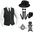 thumbnail image 1 of 8 Pcs Mens 1920s Gatsby Gangster Costume With Accessories Halloween Cosplay Carnival Party Costumes, 1 of 5