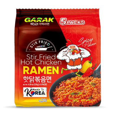 GARAK Smoky Hot Chicken Ramen, Spicy Ramen, Korean Stir-Fried Instant Noodle1 Bag with 5 Pack