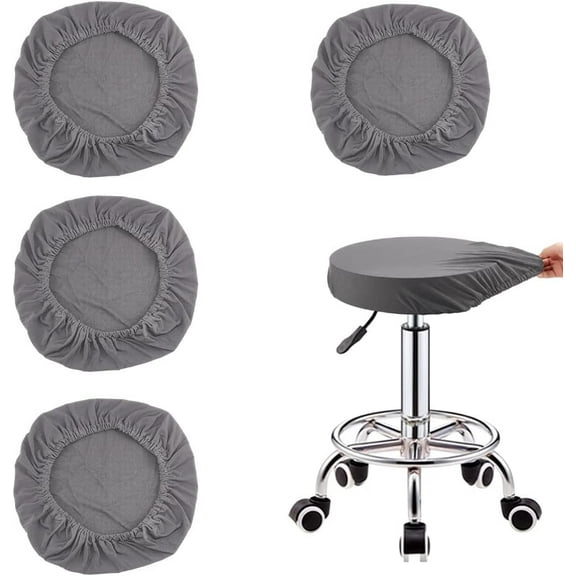4pc Bar Stool Covers Round Stool Seat Slipcover Grey Stretchy Stool Cushion Covers Washable Dustproof Elastic Barstool Slipcover for Upholstered Furniture Set of 4