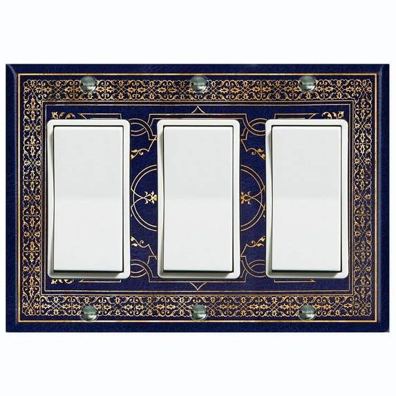 Metal Light Switch Plate Cover Elegant Blue Yellow Damask Frame FRA046