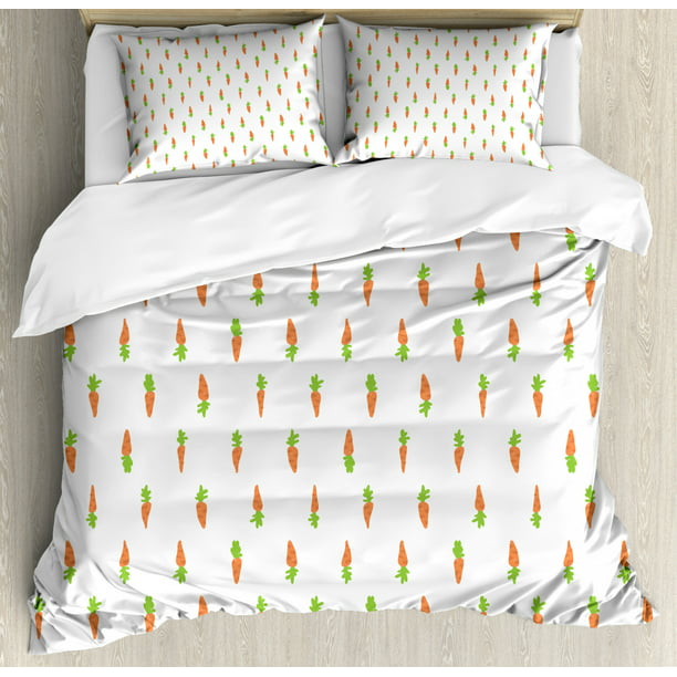 Carrot Duvet Cover Set Queen Size Doodle Pattern With Continuous