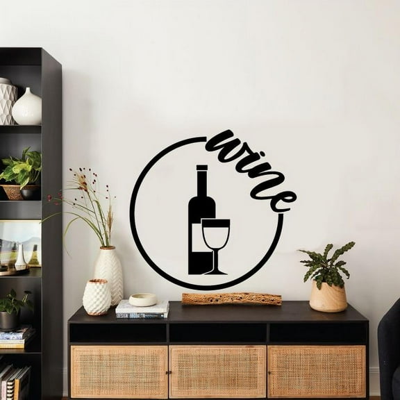 Wine Glass And Wine Bottle Drink Glass Wine Bottle Silhouette Vinyl Wall Sticker Art Decal Home Bar Area Chill Wall Decoration Wine Love House Home Decor Stickers Decoration Size (30x40 inch)