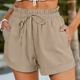 thumbnail image 2 of vigerkar Women's Linen Shorts Wide Leg High Waisted Drawstring Summer Beach Vacation Casual Shorts with Pockets Khaki, S, 2 of 4