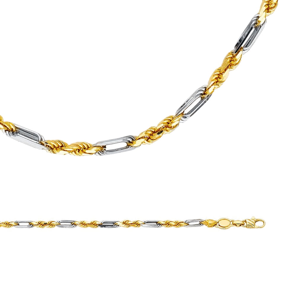 Solid 14k Yellow White Gold Chain Rope 