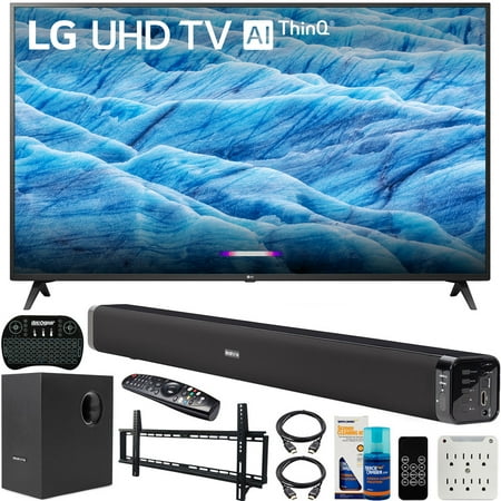 LG 55UM7300PUA.AUSD 55-inch 4K HDR Smart LED IPS TV with AI ThinQ (2019) Bundle with Deco Gear Soundbar with Subwoofer, Wall Mount Kit, Deco Gear Wireless Keyboard and 6-Outlet Surge (Best Wireless Subwoofer 2019)