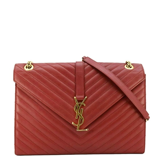 Pre-Owned YVES SAINT LAURENT Envelope Large Mixed Matelasse Leather Shoulder Bag Red