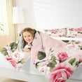 thumbnail image 4 of Manfei Romantic Flower Rose Full Size Comforter Sets,Natural Botanical Theme Bedding Comforter Set,Pink Green Bedding Sets For Children,Microfiber Bedroom Decor,3 Pieces, 4 of 8