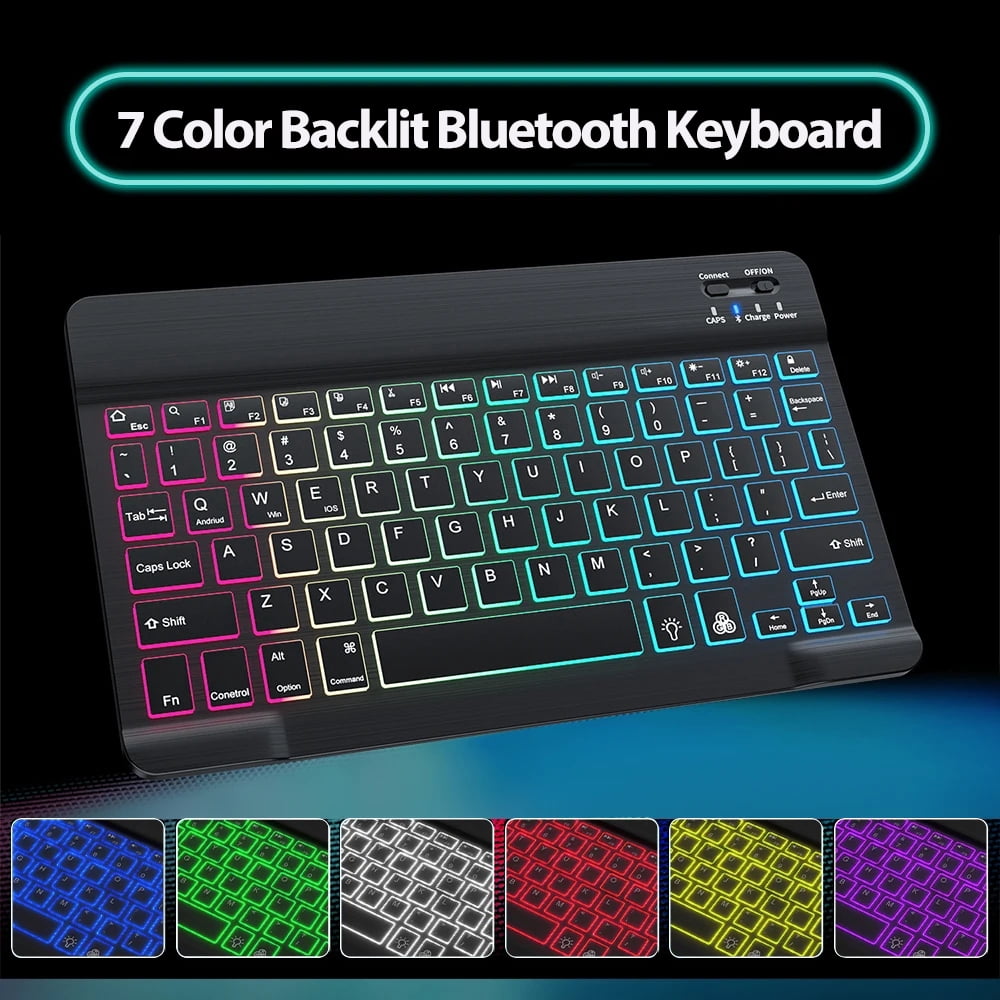JIMTAB Ultra-Slim Bluetooth Keyboard 10 Inch Portable Mini Wireless Keyboard Rechargeable for Apple iPad iPhone Samsung Tablet Phone Smartphone iOS Android Windows