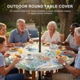 thumbnail image 3 of Round Outdoor Tablecloth with Umbrella Hole and Zipper, Teal Blue Coastal Tablecloth with Elastic Waterproof, Summer Beach Starfish Shell Coral Nautical Retro Patio Table Covers for 45" - 54" Tables, 3 of 9