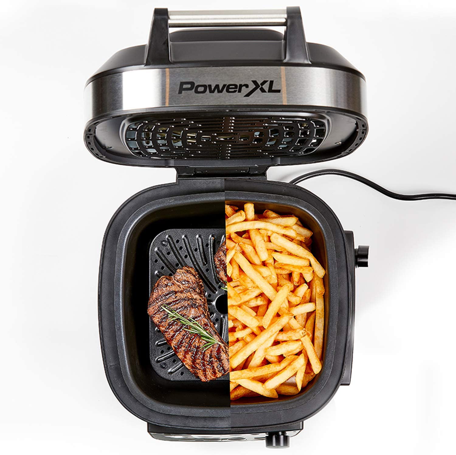 PowerXL 1550W 6-qt 12-in-1 Grill Air Fryer Combo with Glass Lid on QVC 
