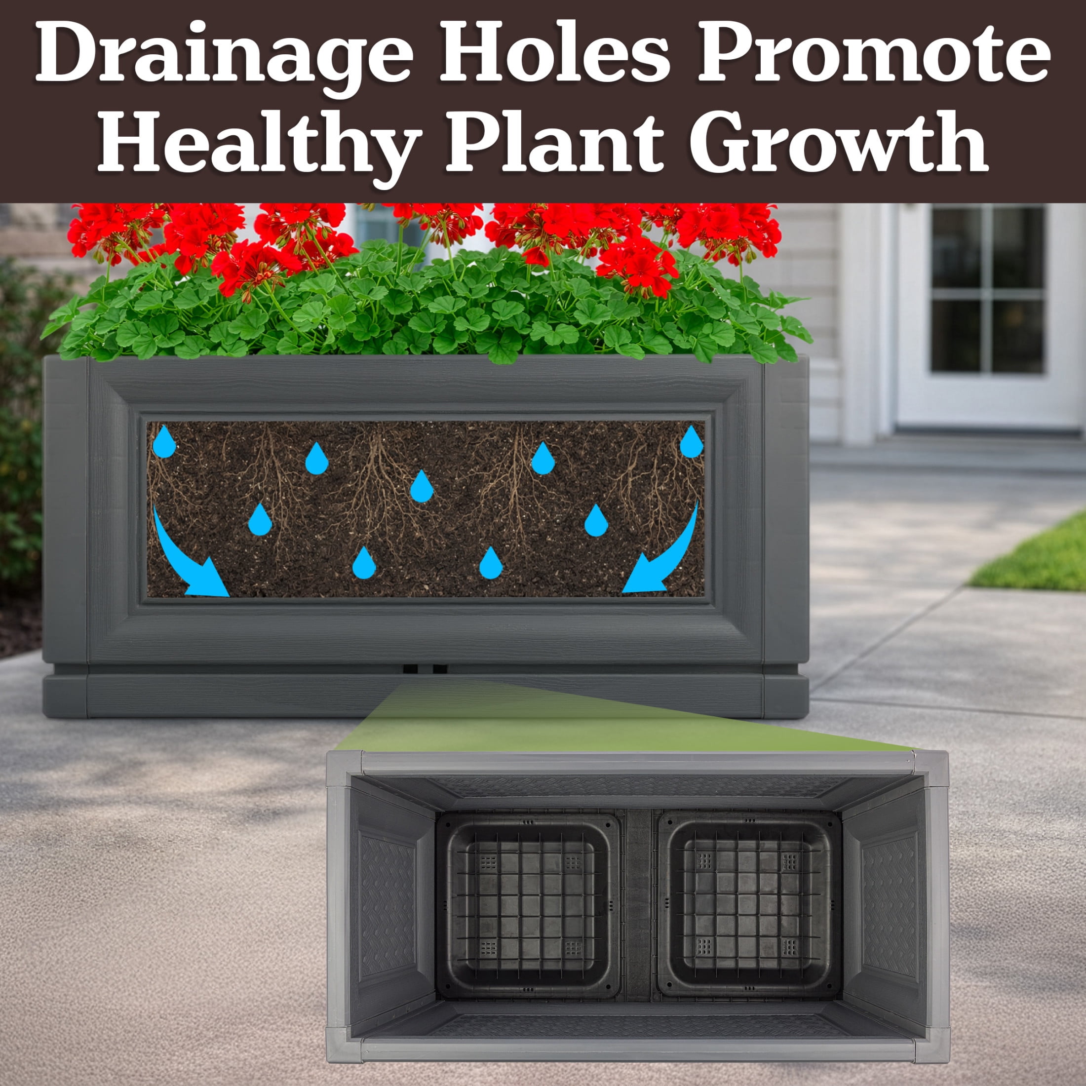 Pure Garden Large Planters for Outdoor Plants 2-Pack - 31.5in Rectangular Long Pots for Plants, Gray