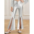 thumbnail image 2 of RUNQHUI Kids Girls Split Bell-Bottom Metallic Pants for Party Pageant Dance Sparkle Bell Bottoms Silver 12, 2 of 6