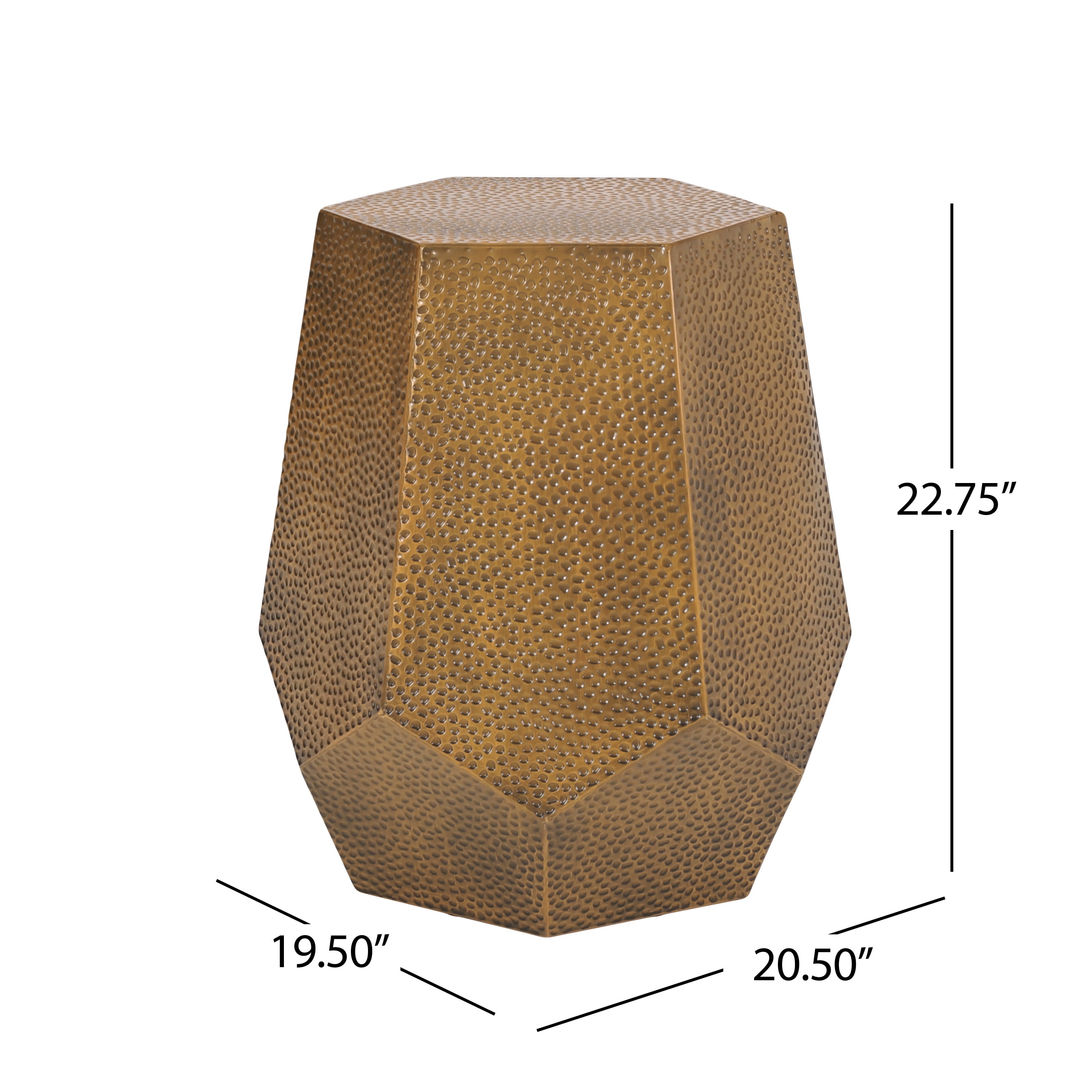 Noble House Minkler Hammered Metal Geometric Side Table, Brushed Antique Gold