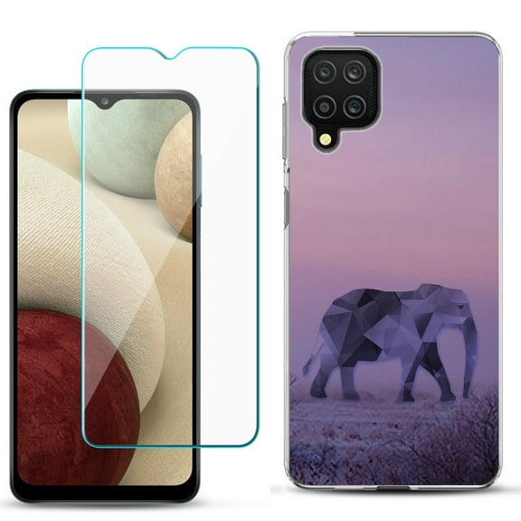 Slim-Fit Shockproof Phone Case compatible with Samsung Galaxy A12, with Tempered Glass Screen Protector, by OneToughShield ® - Twilight Elephant