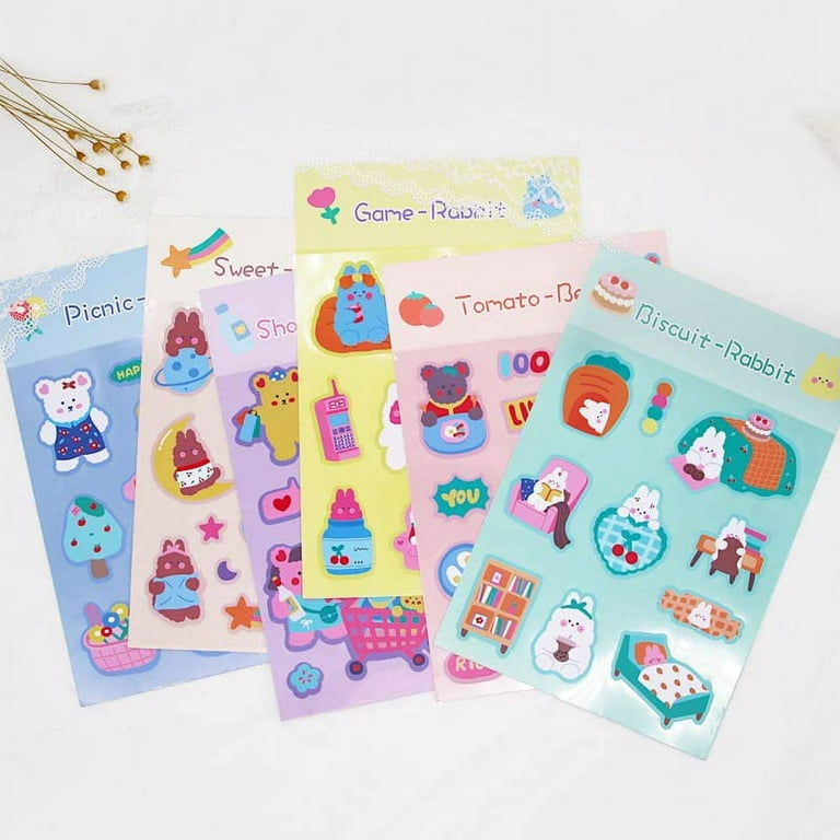 4 Sheets Kawaii Washi Stickers Pack Cute Cartoon Diy Sticker Decal Pack For  Journaling Scrapbooking Kids
