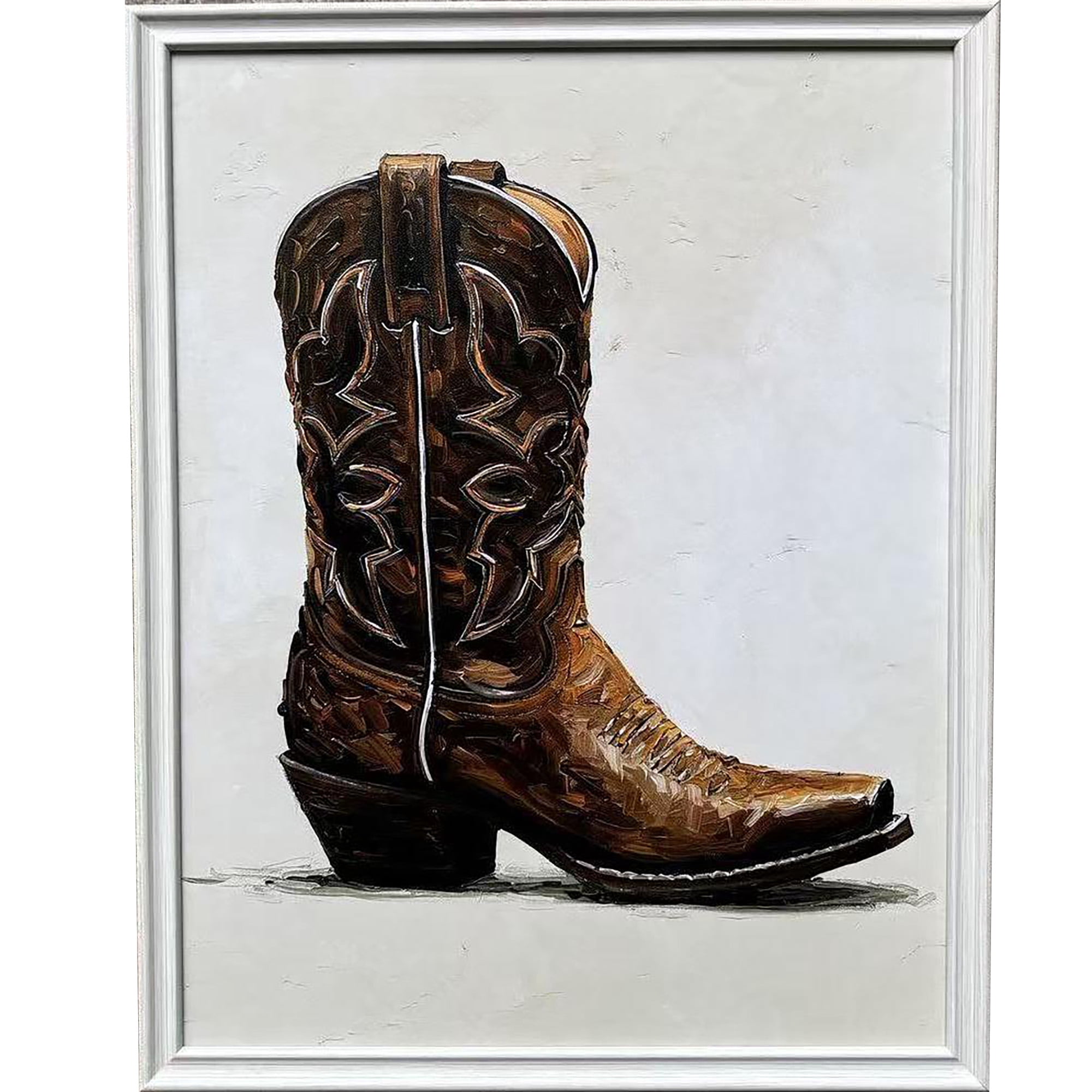 Crystal Art Gallery 15x19 Texas Cowboy Boot Embellished Wall Art Decor, Distressed White Framed Rustic Farmhouse Americana Western Home Wall Decor