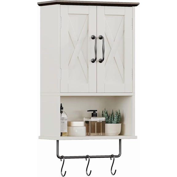 Medicine Cabinet, Bathroom Wall Cabinet with Adjustable Shelf, Towel Bar, 3 Hooks, Over The Toilet Storage Cabinet for Bathroom, Kitchen