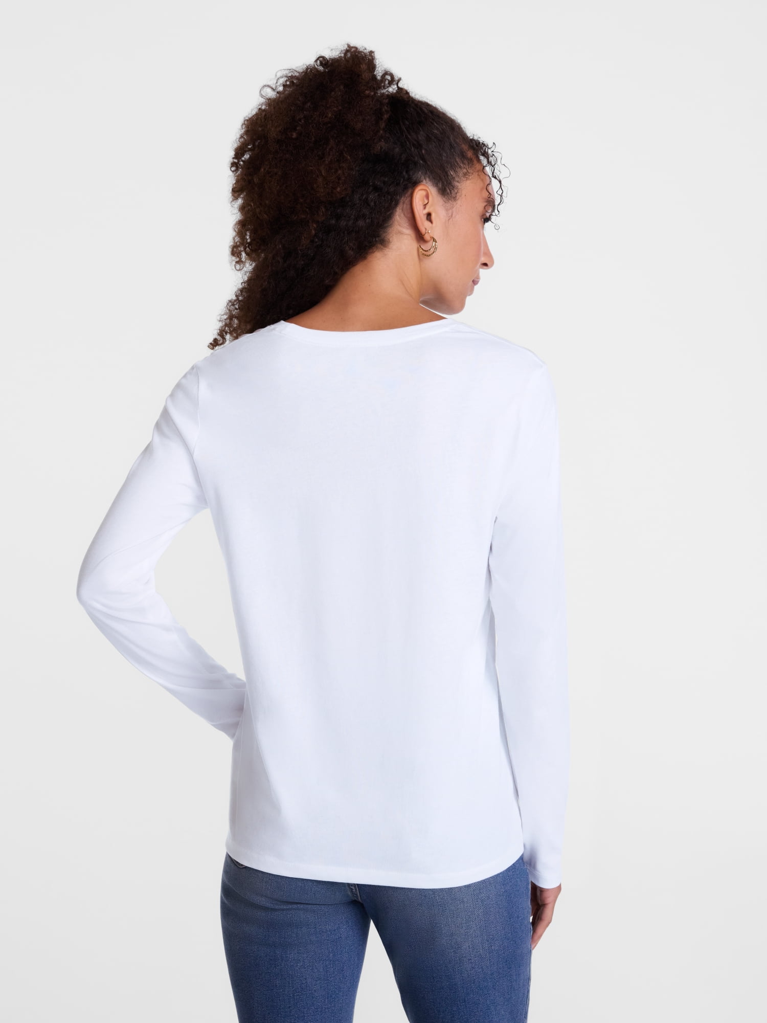 Scenario Women's Cotton Crewneck Tee with Long Sleeves, Sizes XS-XXXL