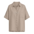 thumbnail image 6 of Stamzod Button Down Shirts for Women Short Sleeve Summer Tops Cotton Linen Dressy Casual Work Blouse with Pocket Khaki XL, 6 of 7