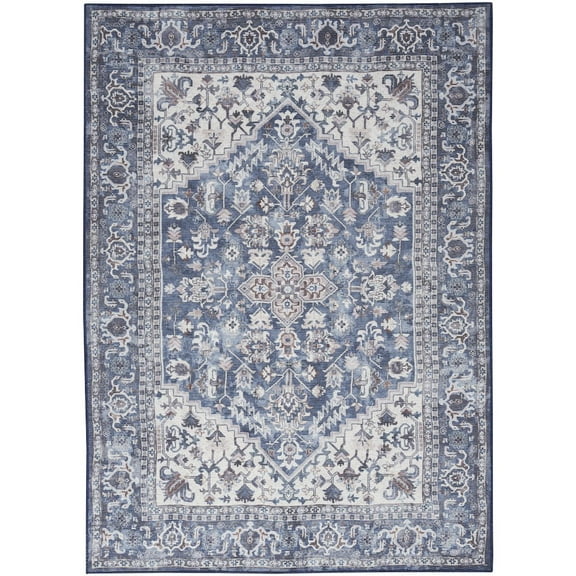 HomeRoots 8' X 10' Gray Ivory And Blue Floral Distressed Washable Area Rug
