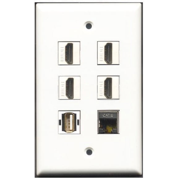 RiteAV - 4 Port HDMI 1 USB A-A 1 Shielded Cat6 Ethernet Wall Plate