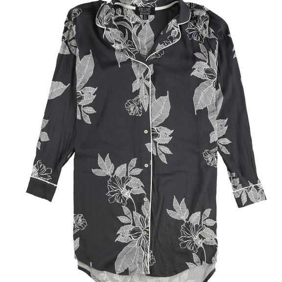 P.J. Salvage Womens Floral Print Pajama Shirt Dress, Grey, Small