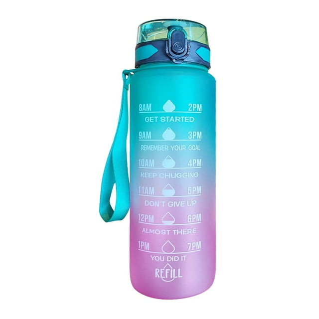 1000ml Sports Water Bottle Time Marker Outdoor Portable Cups (Blue Lid)